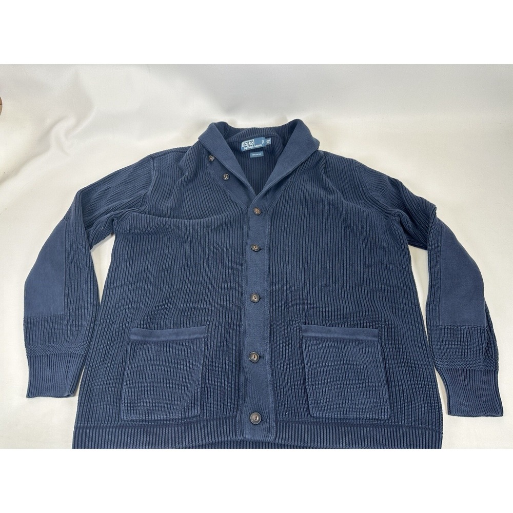 Polo Ralph Lauren Cardigan Blue Ribbed Shawl Neck Men's Size 2XLT Cotton‎